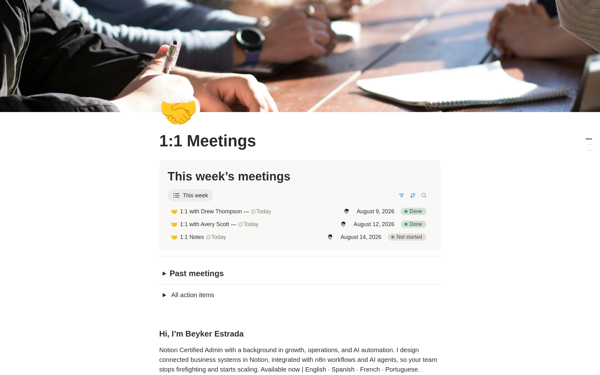 1:1 Meetings Tracker template preview